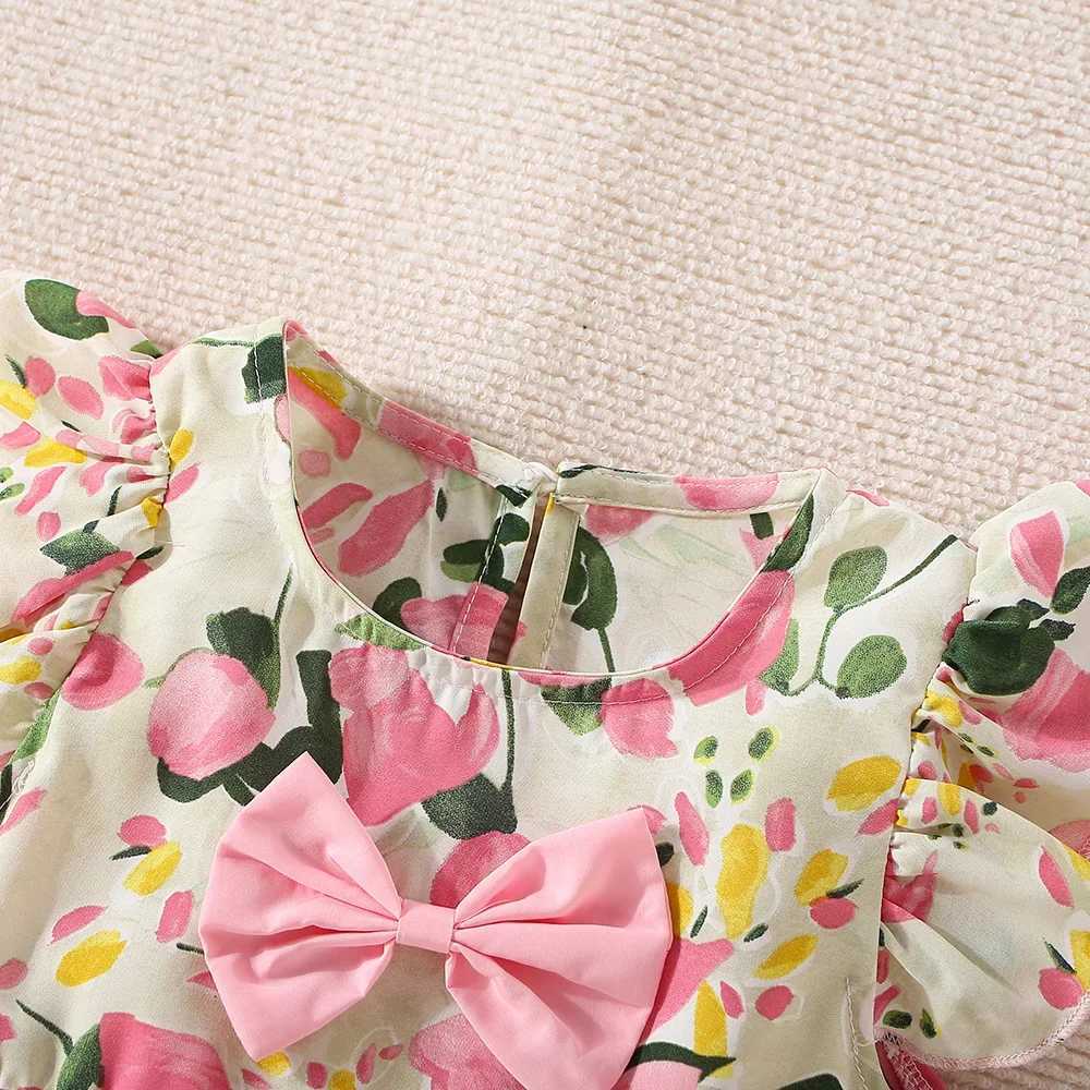 (0-3 Years Old) Summer Baby Girl Peach Print Bow Fly Sleeve Top And Shorts Set Girl Cute Cotton Two-Piece Set X250220