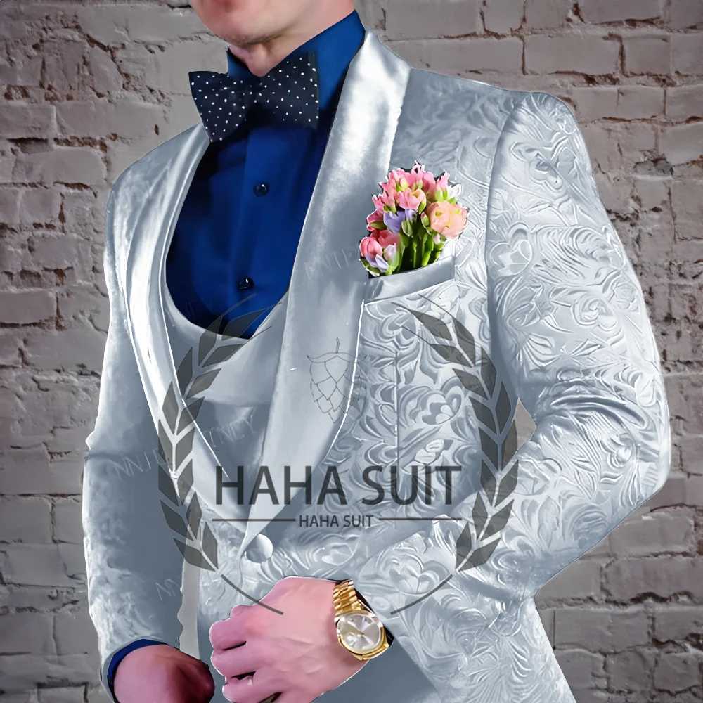 Mens Suit Jacquard Wedding Groom Suits Best Man Dinner Engagement Tuxedo Tailored Clothing X250220