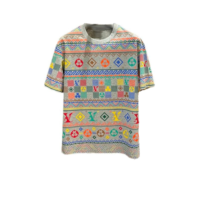 2025 summer new men's fashion trend short-sleeved color printed all-in-one loose top ins retro design
