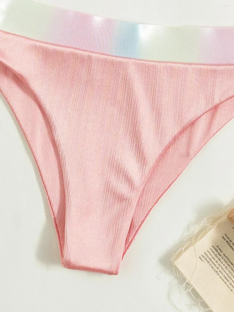 Womens Swimwear Shiny Pink Contrast Bikini Set Women Halter Push Up Patchwork High Waist Swimsuit 2025 Designer Bathing Suit Two Piece