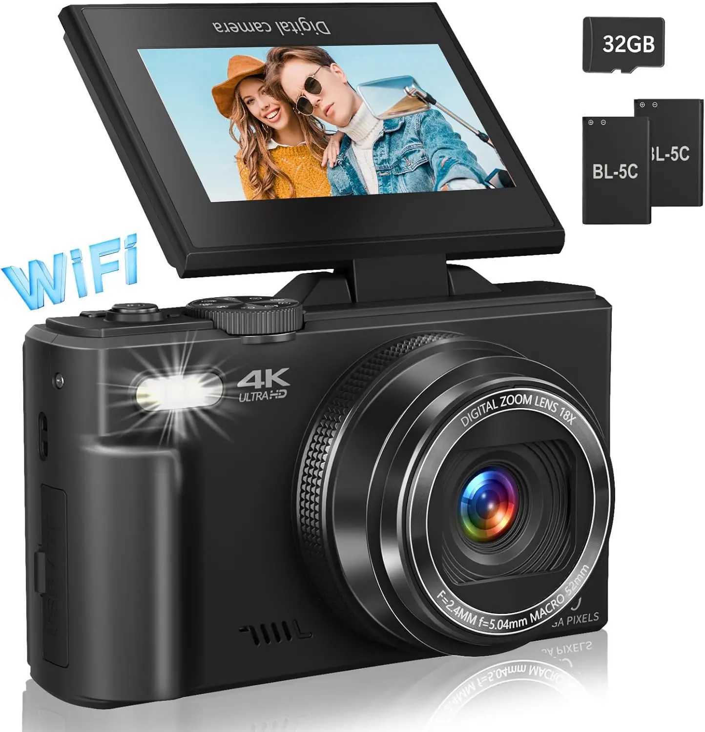 18X digital zoom camera for photography 4K YouTube Vlog video camera with 3-inch flip screen shock resistant selfie camera Z250220
