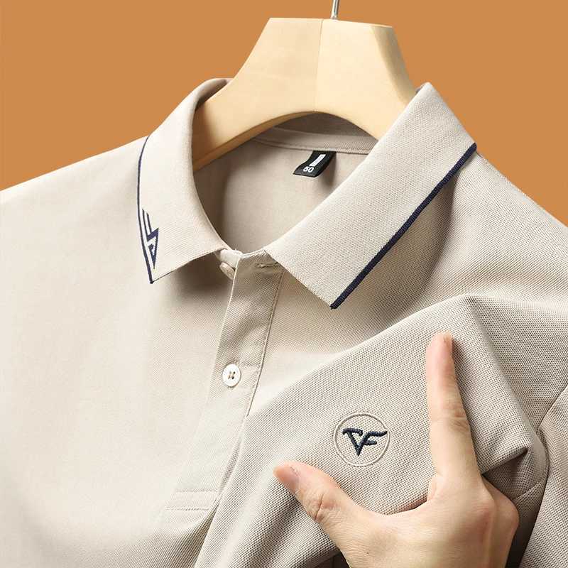 Mens high quality summer new lapel mens short sleeve polo shirt fringe solid color business casual mens polo shirt M-4XL 20 W250220