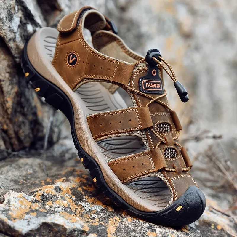 New Arrival Big Size Mens Sandals Summer Anti-collision Outdoor Walking Treking Casual Shoes Leather Hiking Men Slippers Beach Wading Shoes T250220