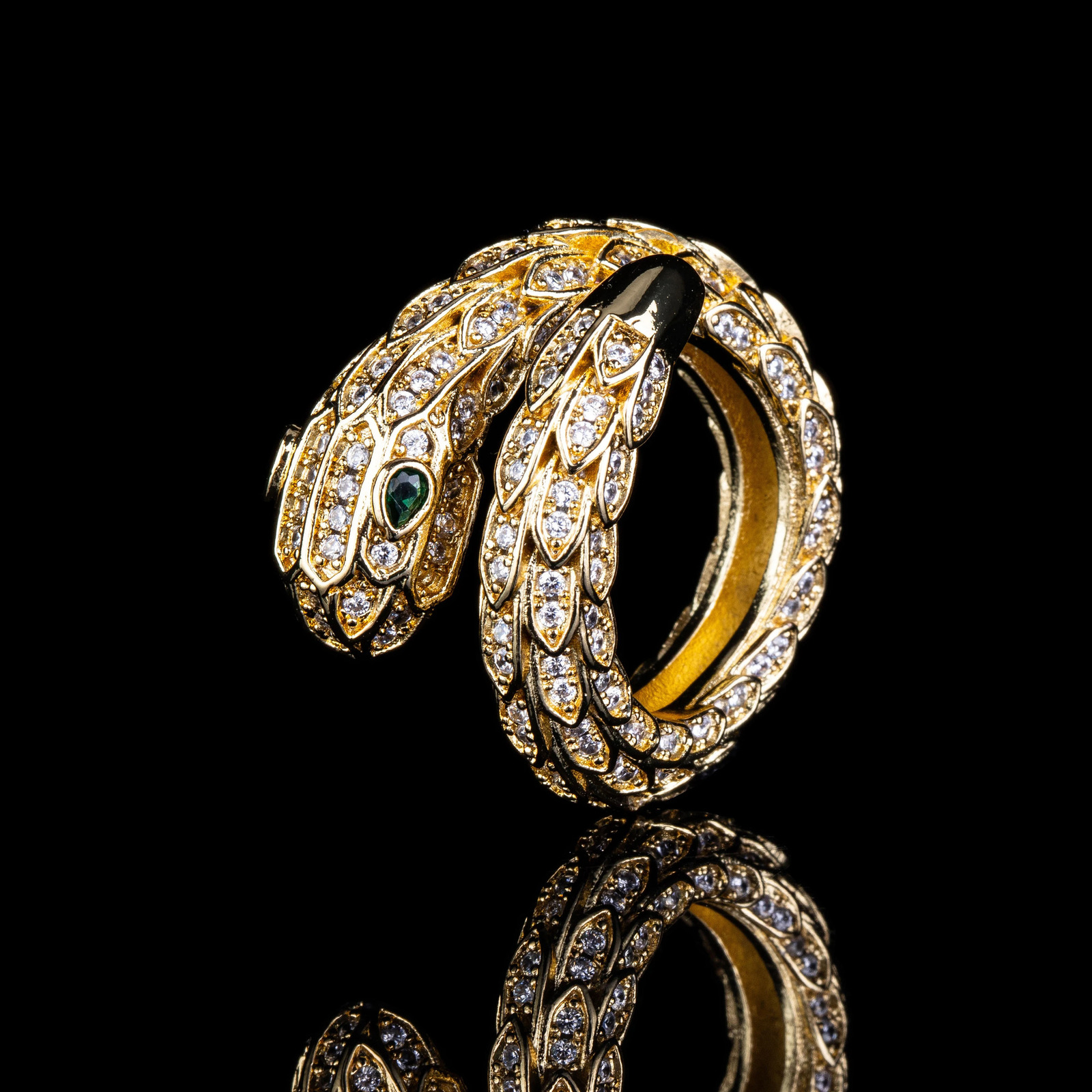 Fashion Gold Color Snake Ring For Women Girl Adjustable Exquisite Shiny Cubic Zirconia Finger Ring Wedding Jewelry Gift 250221