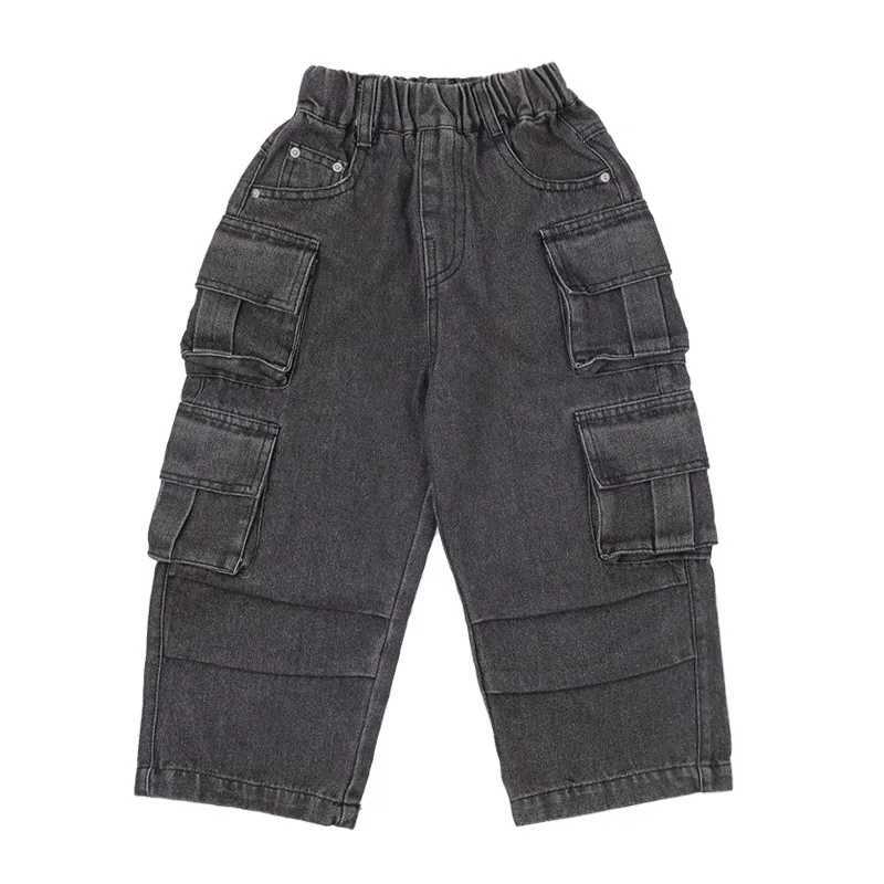 Children Denim Pants 2024 Spring Autumn New Fashion Cargo Jeans Boy Korean Sle Casual Handsome Full Length Pocket Pants 2-8Yrs Z250220