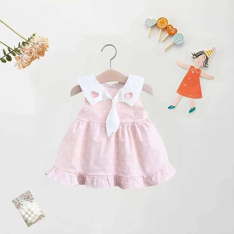 Summer (1-3 Years Old) Baby Girl Dress Baby Girl Cute Birthday Party Princess Dress Love Printed Tie Collar Sleeveless Dress X250220
