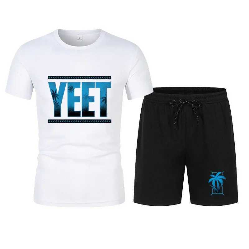 2024 New Mens Black Re-Use T-Shirt Shorts Set Summer Short Sleeve Men Overiszed Suits 2024 New Causal Clothing Sets W250221
