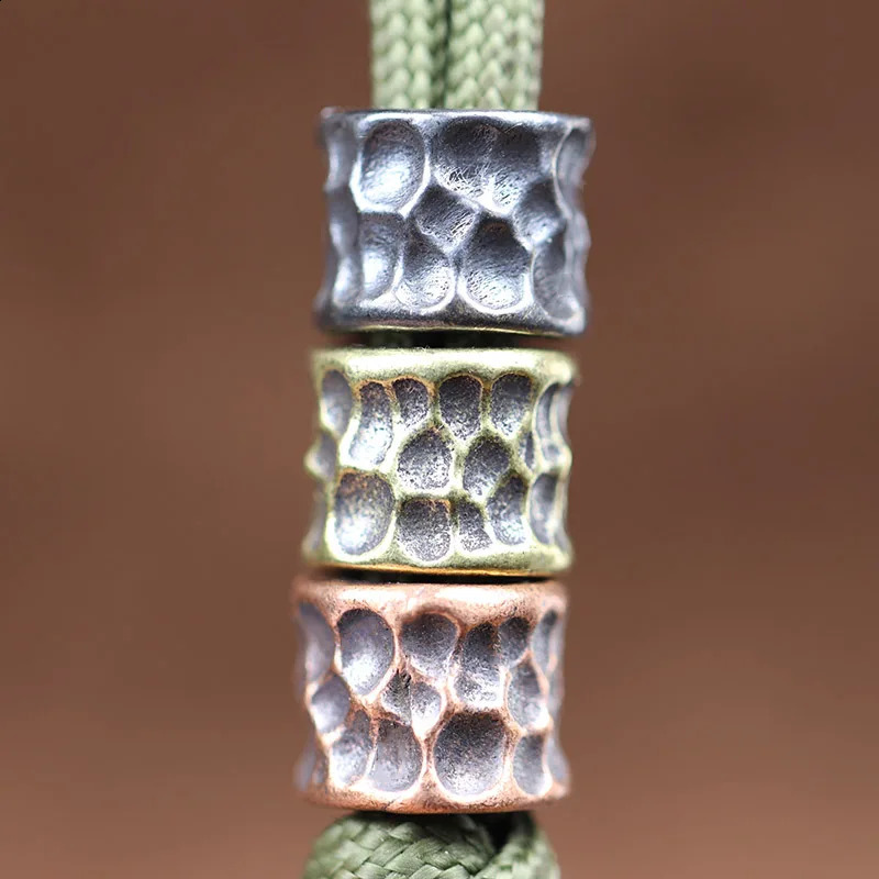 Irregular Hammer Texture Cylinder Brass EDC Knife Bead DIY Paracord Lanyard Pendant Outdoor Flashlight Umbrella Rope Accessories 250213