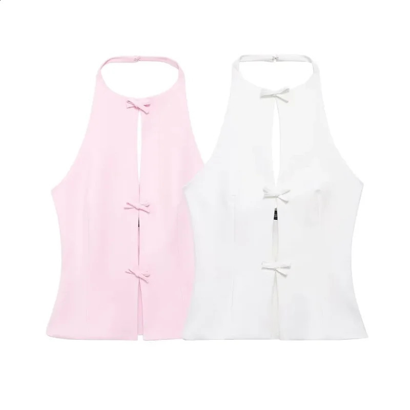 TRAF Bow Two Piece Set Backless Halter Women Top And Mid Waist Lady Skirt In 2024 Summer Fashion Casual Office Lady Set 250219