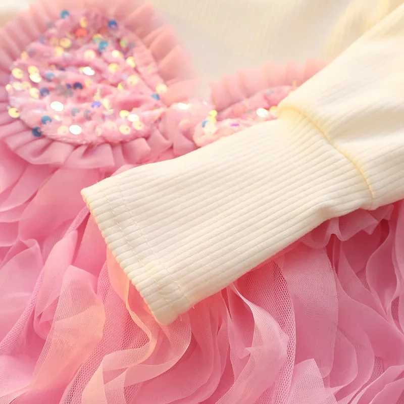 (Girls 0-3 Years Old) New Autumn Dress Upper Body Knitwear Bow Pleats Shaggy Mesh Pleats A-line Dress Birthday Party Team Dress X250220