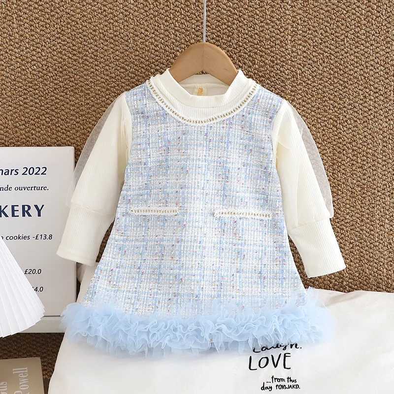 2024 Autumn Baby Girls Clothes 0-3Y Infant Plaid Mesh Patchwork Dress Toddler Sweet Outfit Girls Long Sleeve Princess Dresses X250220