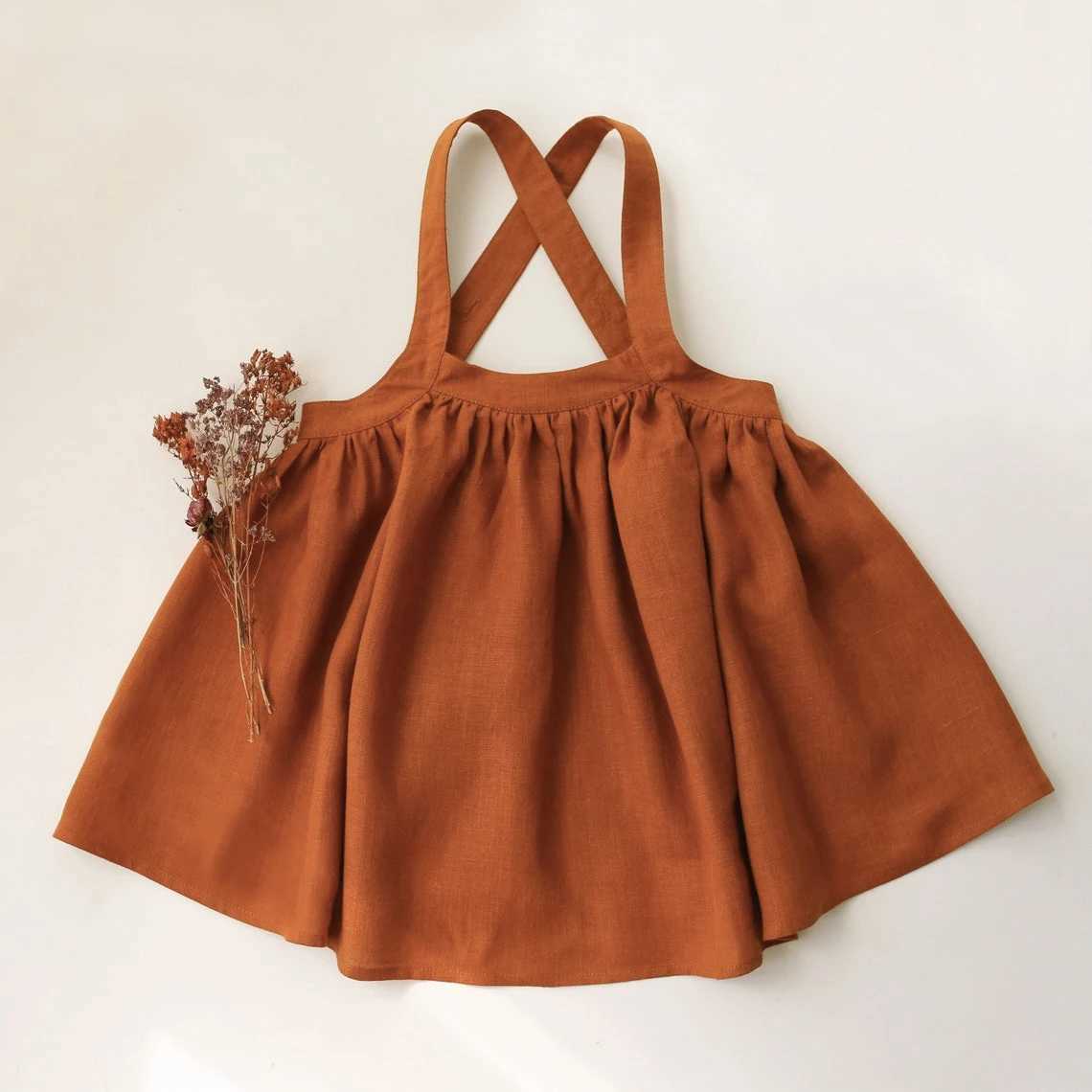 Retro baby girl with dress linen cotton childrens dress spring bohemian dress 0-5 year old baby girl summer dress X250220