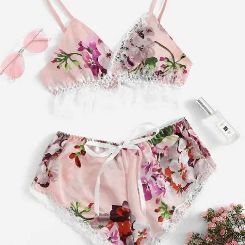 2Pcs/set fancy ladies lingerie erotic plus size suspenders shorts dent sveless short-sved pajamas set womens clothingXJ250220