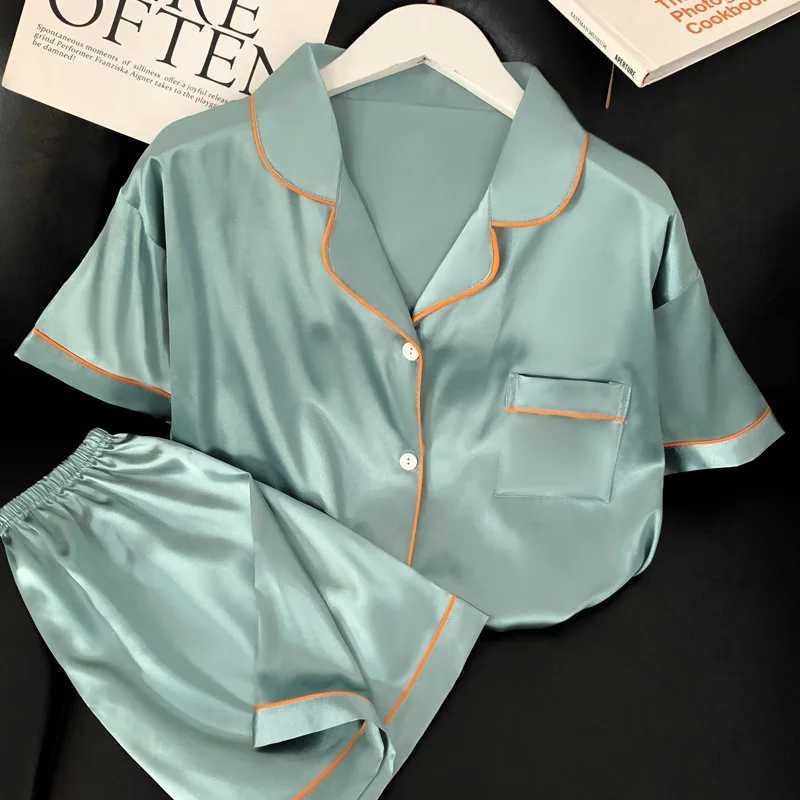 Ice Silk Cool Home Clothes Womens Pajamas High Quality New Cardigan Short Sve Shorts Summer Pajamas Set for Women NightwearXJ250220