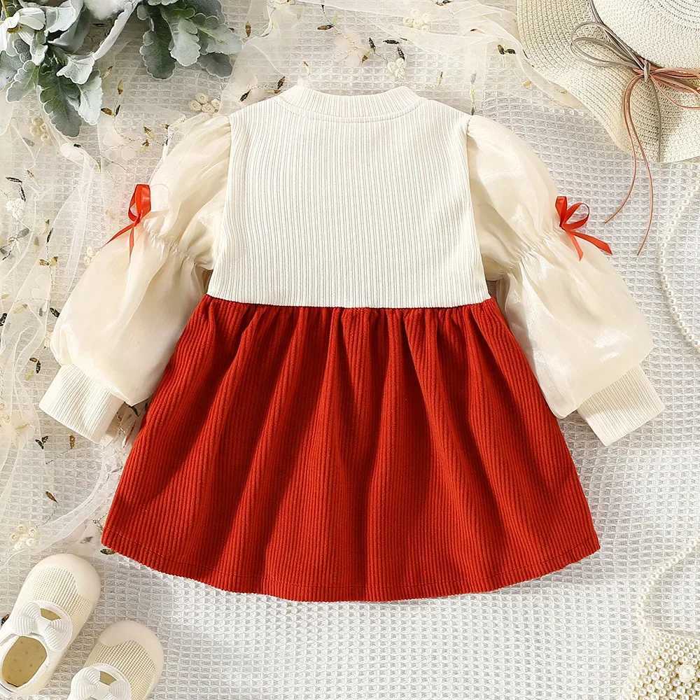 Spring And Autumn New Baby Girl Dress Long Sleeve Suspenders Lace Pleated Flowers Decorated Fake Two Birthday Party Team Dresses X250220