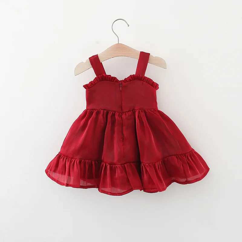 Girls Summer Dress Sweet Hanging Strap Solid Color Big Bow Dress Suitable for Children Aged 80-110 X250220