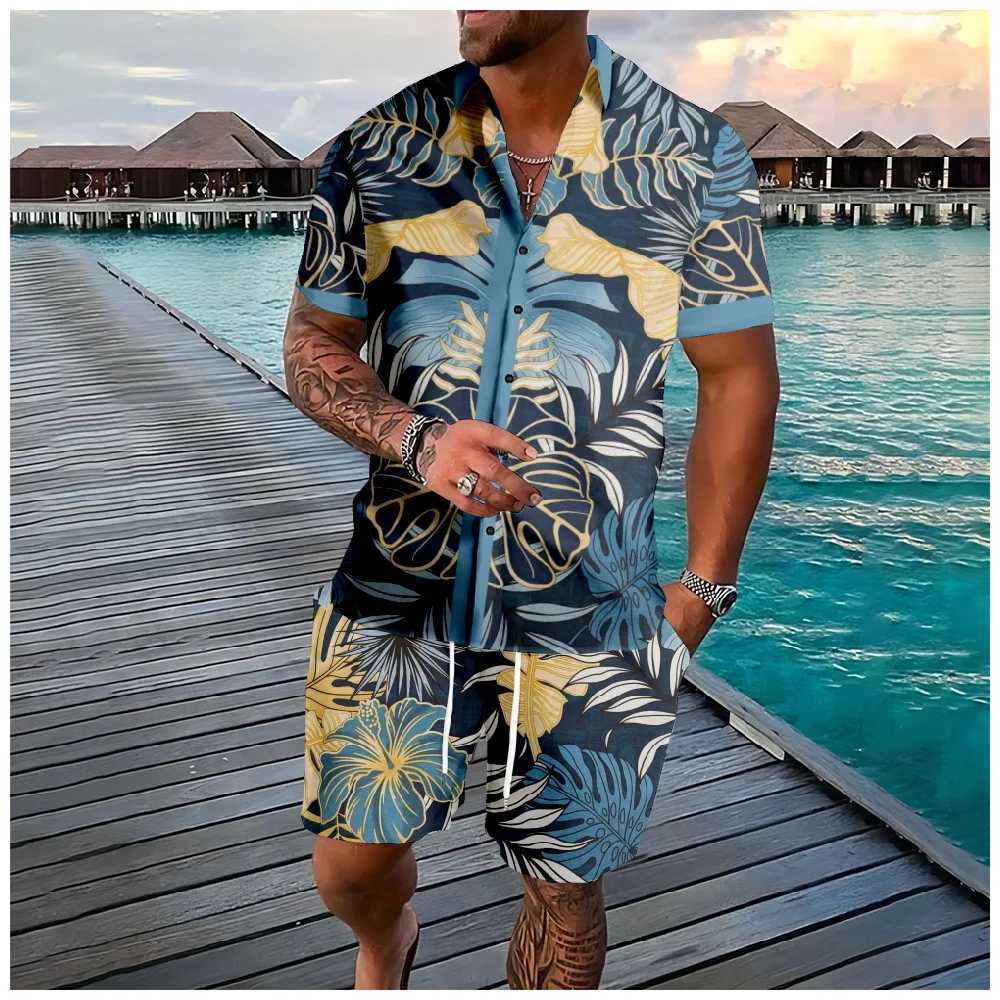 Fashion Summer Flower 3D Print Men Shirt Sets Short Sleeve Shirt Oversized Casual Beach Shorts Streetwear Hawaiian Suits Clothes W250221
