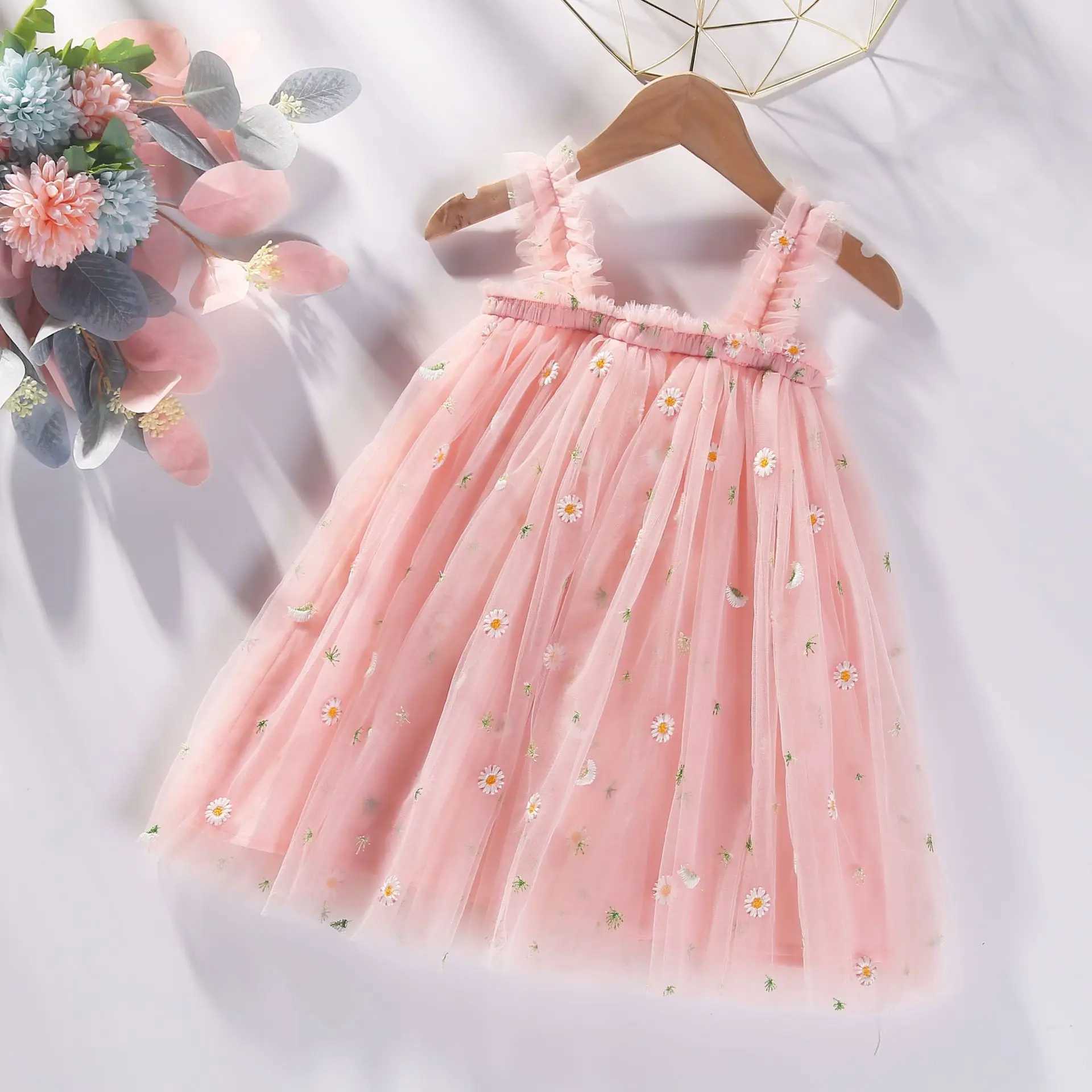2024 New Baby Girl Clothing Multi color Embroidered Flower Network Card Mysore Cute Baby Girl Dress Party Princess Fluffy Dress X250220