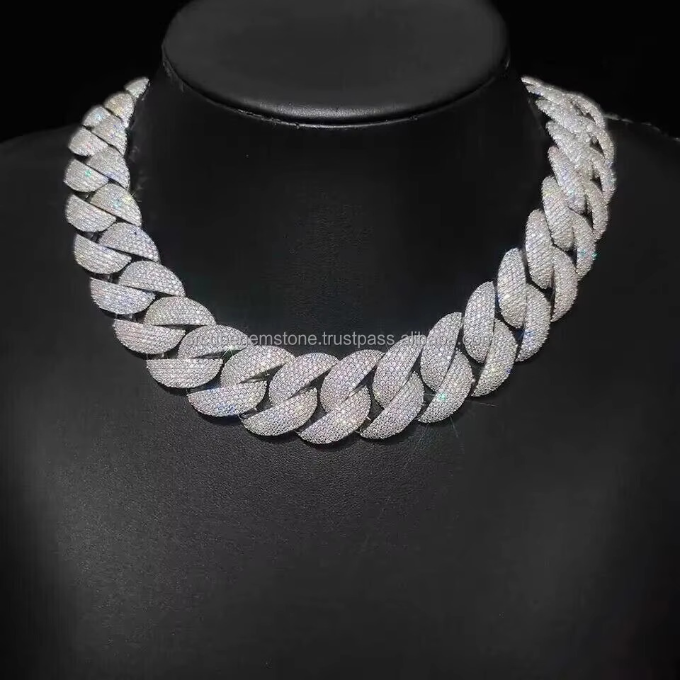 Men's Hiphop 5row Necklace Ice 22mm Sier Plated Zircon 20 Inch Cuban Chain