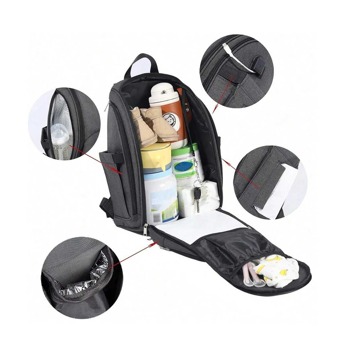 Fashionable waterproof fabric shoulder mommy bag Large capacity double zipper fully open moms bag Multi functional backpack X250220