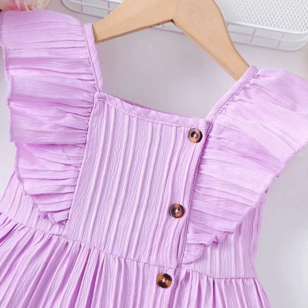 Dress for Toddler Baby Girl 3-24 Months Folding Fabric Flutter Sleeve Botton Design Dress Summer Clothes Infant Baby Clothing X250220