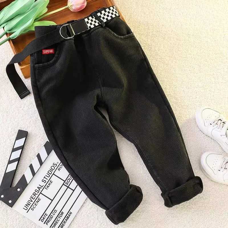 Velvet Winter Warm Pants Jeans for Girls Boys Fall Trousers Denim Pants Clothes Teenagers Childrens Clothing Boy Jeans 2024 New Z250220