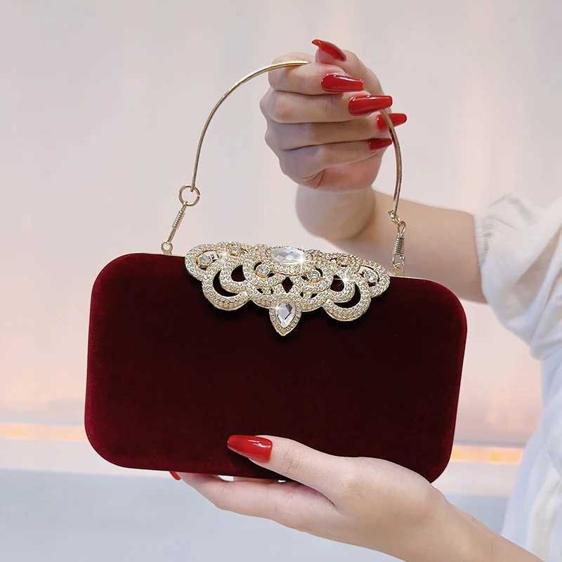 Velvet clutch bag fashionable rhinestone decorative handbag carnival music festival womens dinner party square bag Z250220