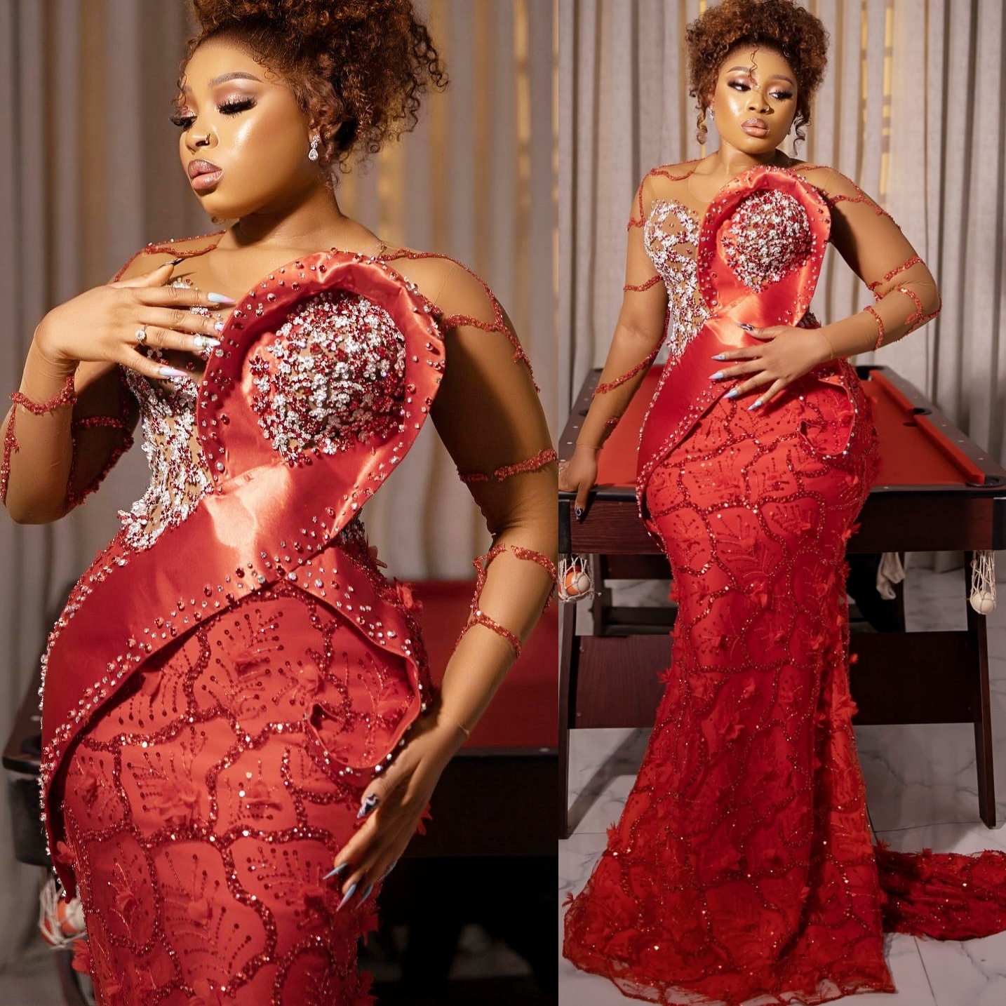 Red Mermaid Prom Dresses 2025 Floral Lace Beaded Crystals Evening Formal Party Second Birthday Engagement Gowns Plus Size Dress For Special Occasions