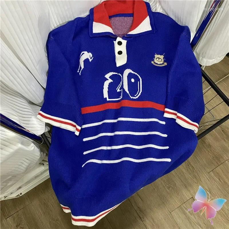 Men's Sweaters Blue House Of Errors Embroidered Logo White Letter Jacquard Lapel Short Sleeved Pullover Men Women Knitted Sweatshirts