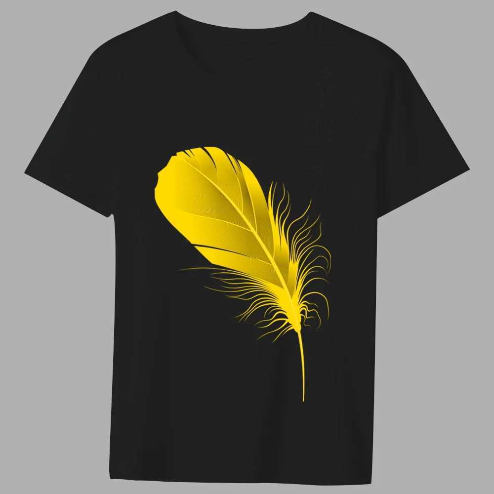 Mens Classic Color Feather Printed Pattern Series Fully Matched Casual O-Neck Commuting Comfort Top T-shirt W250220