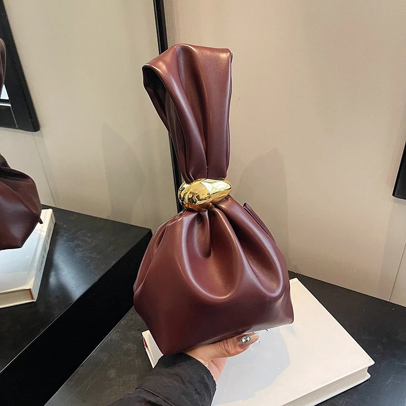 n Mini PU Leather Dumpling Niche Clutch Bags for Women Fashion Knotted Female Retro Shoulder Bag Wrist Handbags and Purses 250213