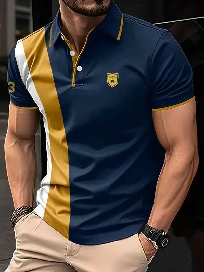 Summer Mens 3D Printing Splicing Stripe Lapel POLO Shirt Casual Comfortable Stretch Golf Sports Short Sleeve Top W250220