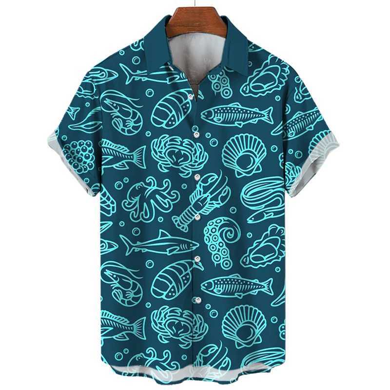 3d Print Shark Jellyfish Hawaiian Shirt For Men Casual Sea Life Animal Pattern Short Sleeve Blouse Summer Fashion Top Shirts W250220