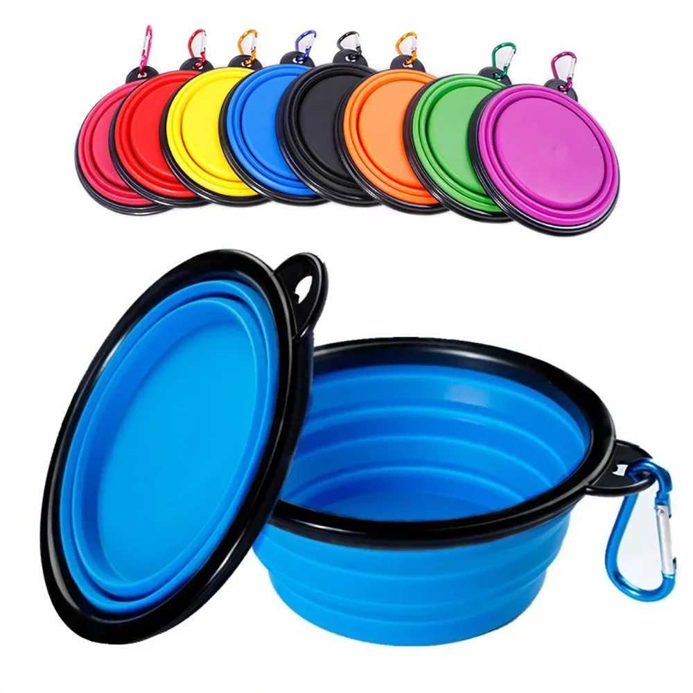 Dog Travel Bowls Bags Collapsible Pet Silicone Dog Food Water Bowl Outdoor Camping Travel Portable Folding Pet Bowl Dishes with Carabiner Pet Supplies