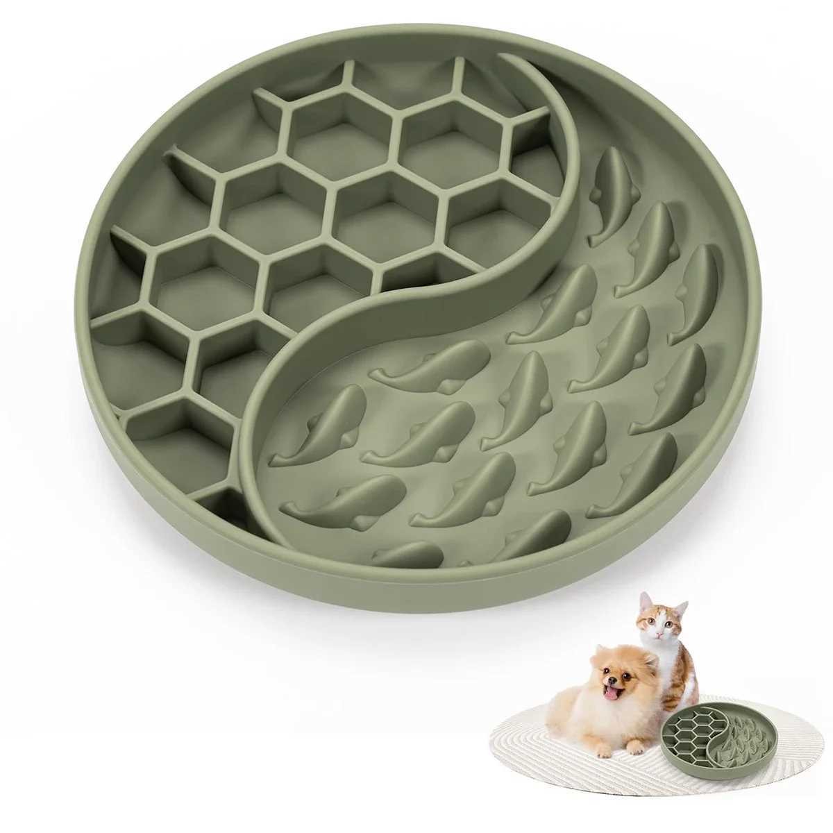 Dog Travel Bowls Bags Non-Toxic Round Honeycomb Pet Slow Feeder Dog Bowl Custom Dog Bowl Water Food Mixing Unique Silicone Slow Dog Bowl H250220