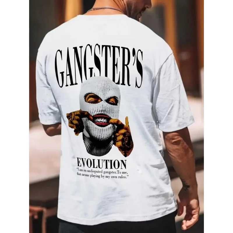 24/25 High-quality American High Street Masked Person Printed T-shirt for Men Oversized Loose Harajuku Short Sleeved Tops W250220
