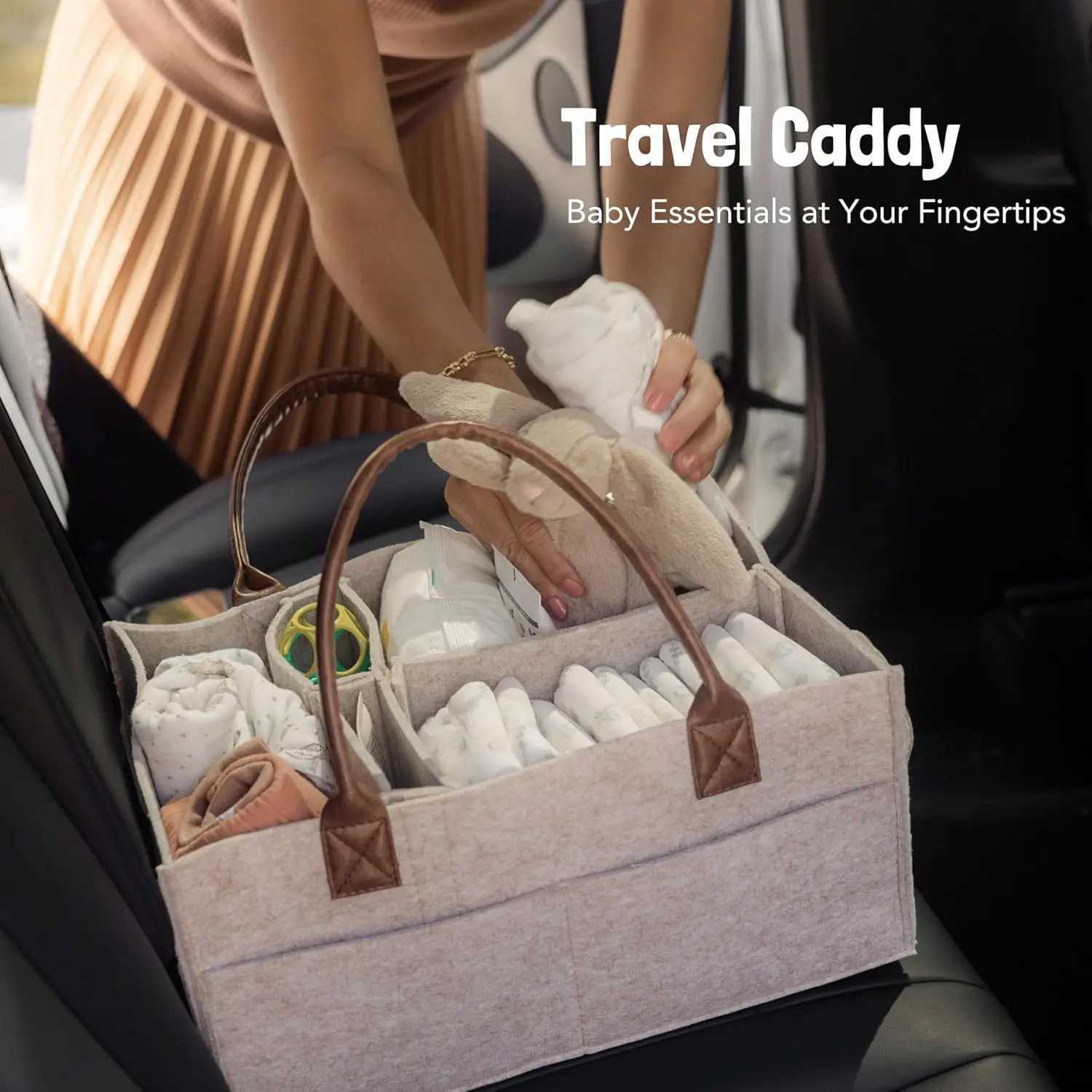 Baby Felt Storage Nursery Organizer Basket Infant Diaper Bag with Handle Caddy Changing Nappy Kids Storage Carrier Large Pocket X250220