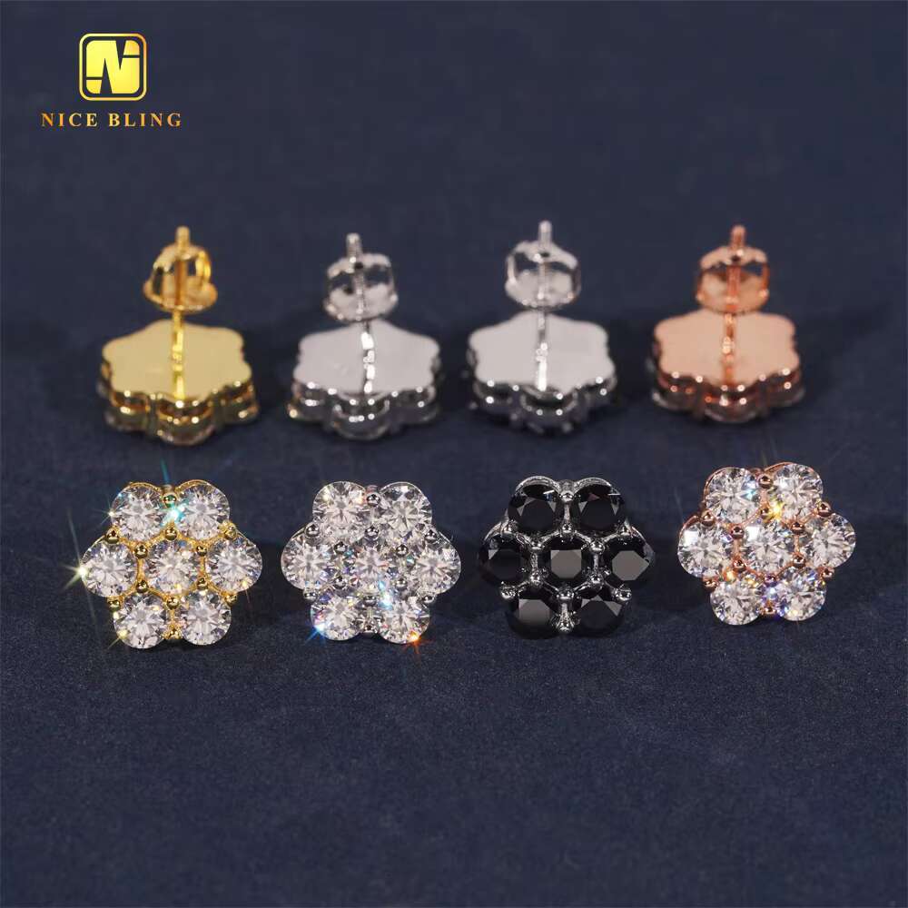 Pass Dia Tester Cluster Screw Back Ear Studs 12mm Iced Out Hip Hop Jewelry Sier VVS Moissanite Stud Earring for Women