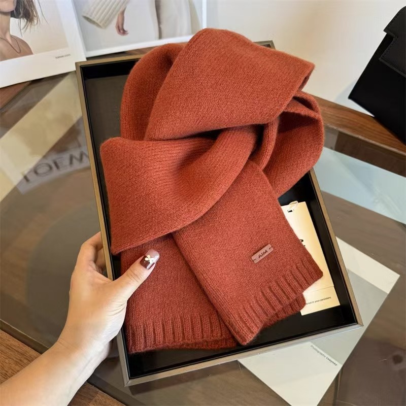 T150 pure sheep wool cashmere scarf new style solid color versatile men and women winter warm knitted neck scarf