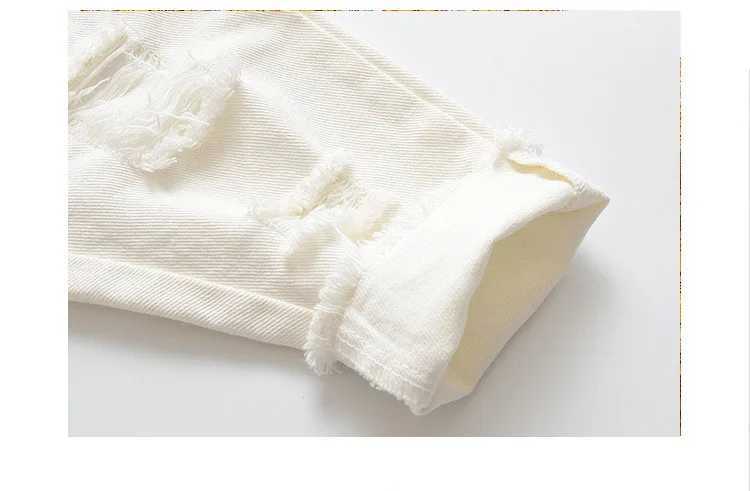 2024 Spring Autumn Baby Girls Ripped Jeans Children Kids Broken Hole Pants White Color Girls Elastic Waist Denim Pants Z250220