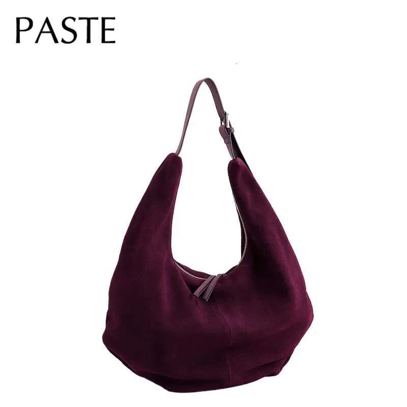 Elegant Large Capacity Casual Winter Travel Tote Matting Coffee Camel Color Nubuck Leather Women Hobo Handbag Commuter Pouch