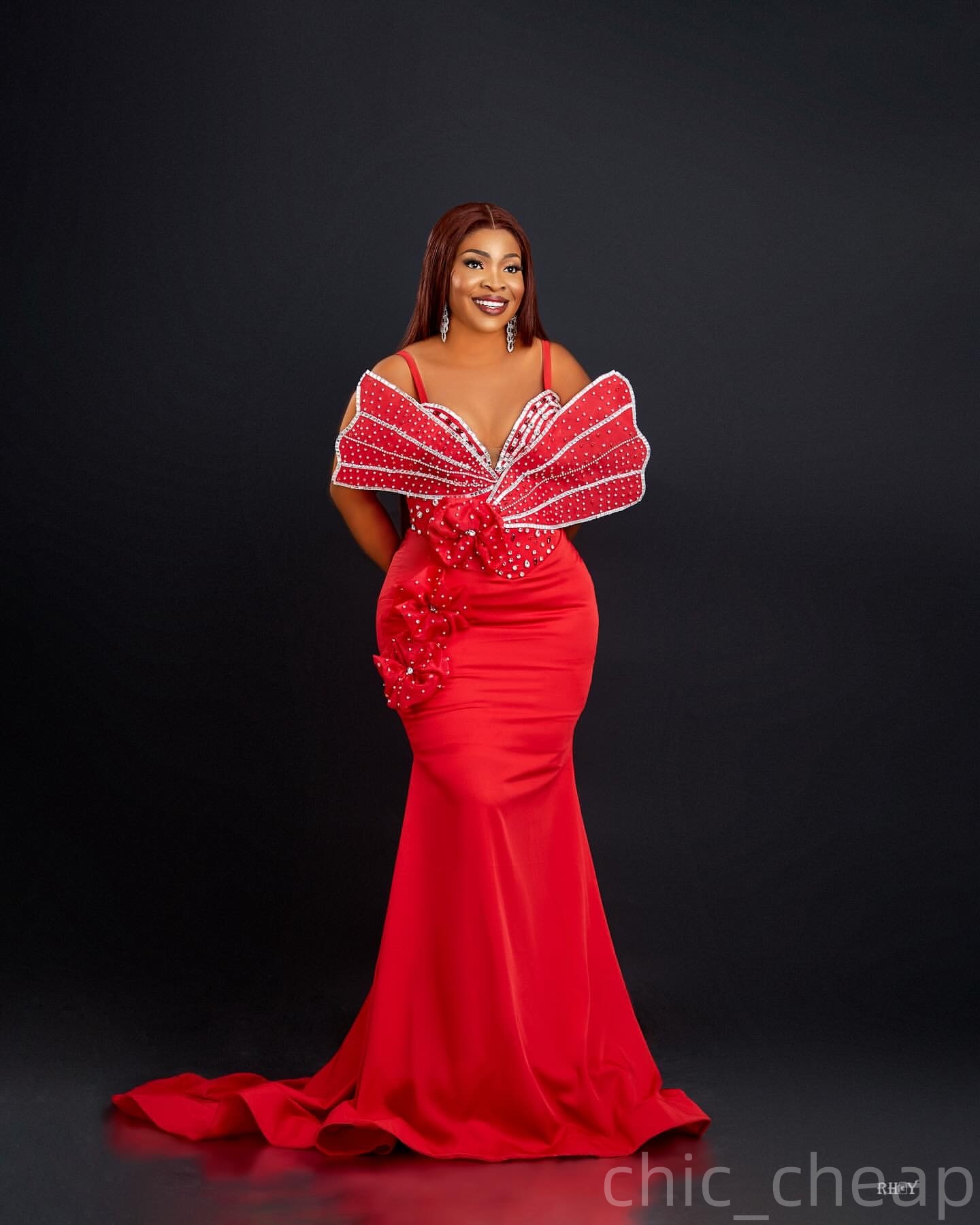 Red Mermaid Prom Dresses 2025 Flowers Beaded Crystals Satin Evening Formal Party Second Birthday Engagement Gowns Plus Size Dress For Special Occasion
