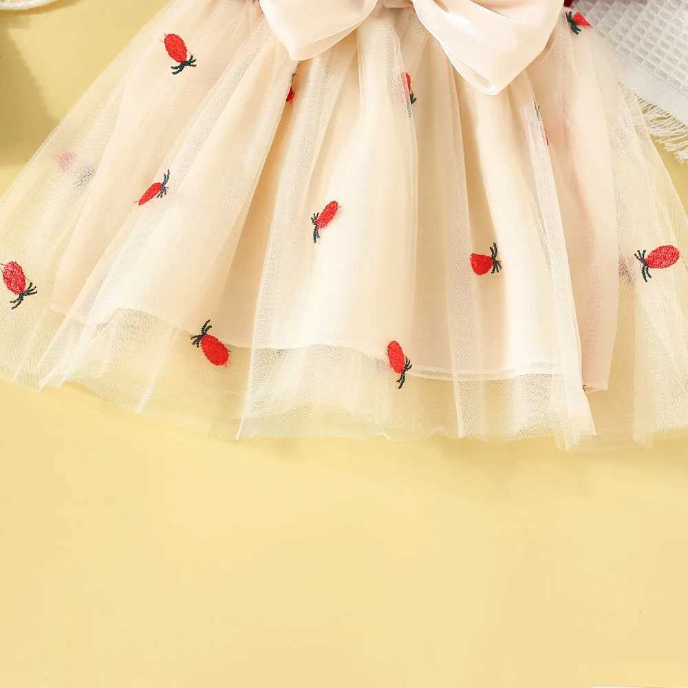 Summer newborn girl short sleeved red dress with pineapple embroidery baby girl birthday party dress X250220