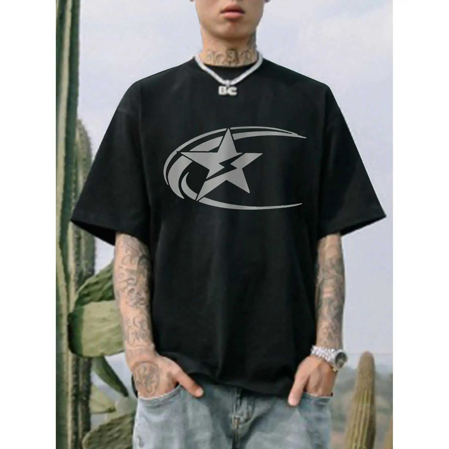 New Mens Star Print Short Sleeve T-Shirt Summer Men Women Clothing Fashion Tops Tees Casual Solid Color Y2K Streetwear Tops W250220