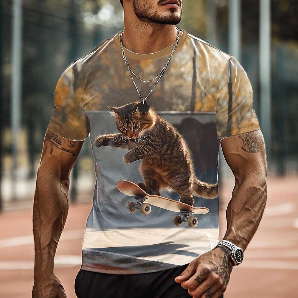 Fashion Cat Pattern 3d Printed T-Shirts For Men Women Loose Casual Tops Quick Drying Tees Summer Short Sleeve Mens T-Shirt 2025 W250220