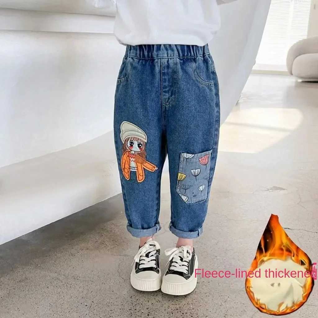 Autumn Toddler Kids Denim Pants for Girls Cute Velvet Warm Jeans Baby Soft Strentch Jeans fits 2-10 Year Kids Trousers 8 Z250220