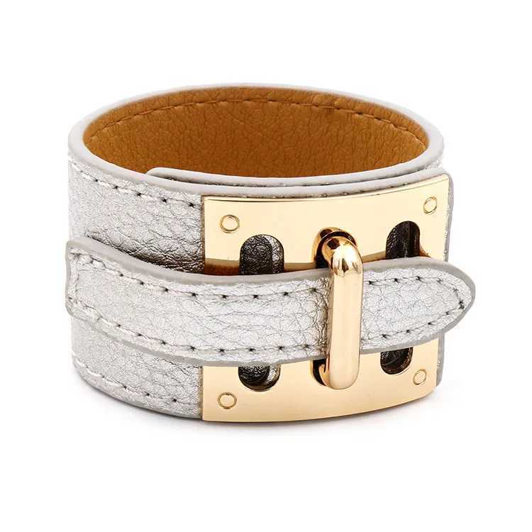 Charm Bracelets Kirykle 2021 New Women Bracelet 10 Color Hip Punk Wide Leather Bracelet High Quality Gold Alloy Buckle Bangle for Women Gift J250217 1