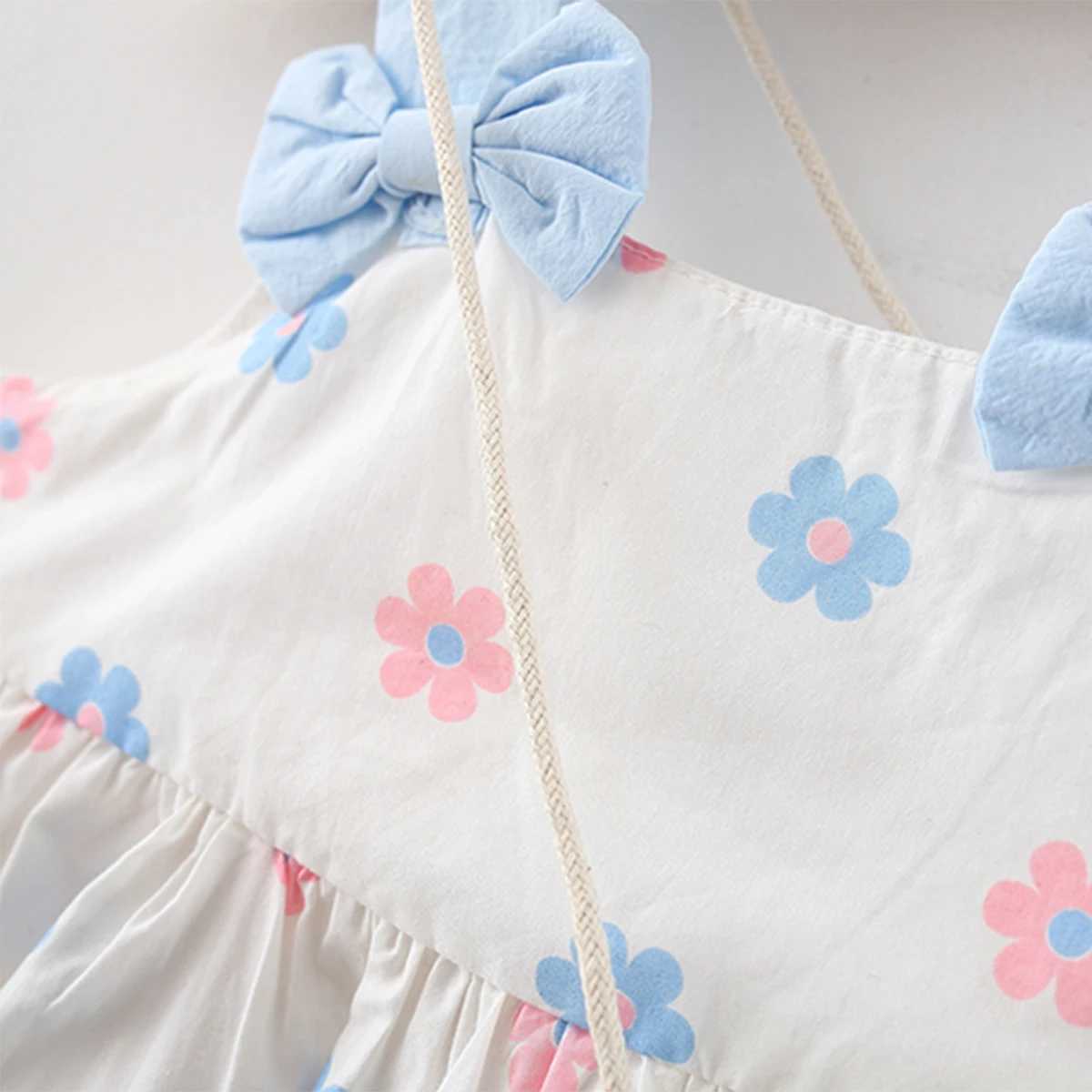 Summer Childrens Clothing Girls New Dress Three-Dimensional Bow Cute Printed Suspender Skirt Sweet Vest Belt Bag X250220