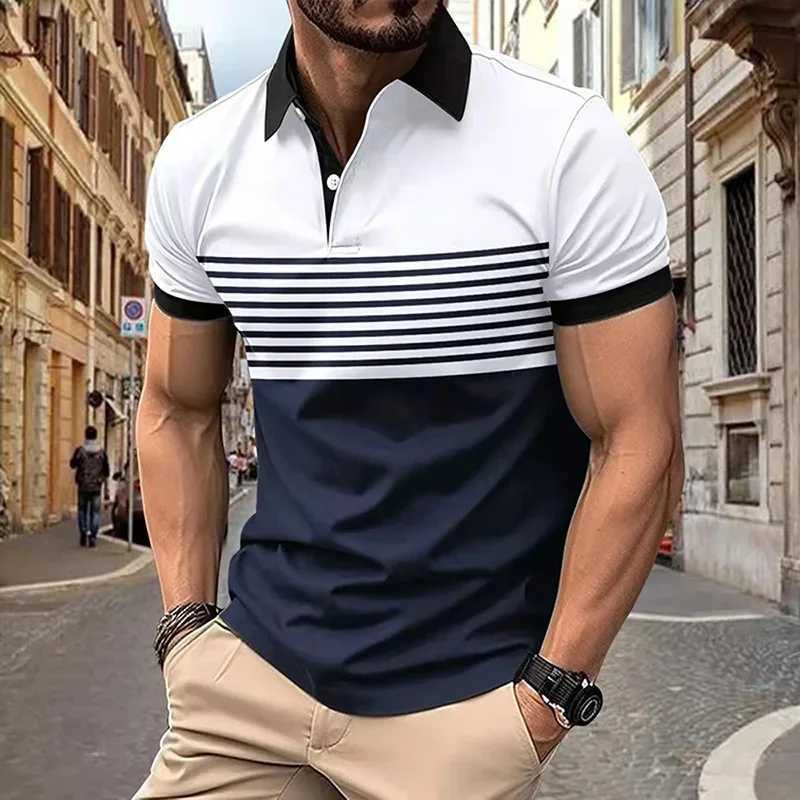 Breathable Stripe Print Sleeve Lapel Short Sleeve T-shirt Mens Casual Retro Style Button Up Shirt For Summer W250220