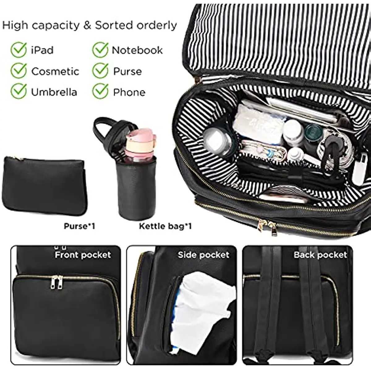 Diaper Bag Backpack Womens Leather Backpack Travel Backpack Baby Backpack with Mop and Wet Clothes Capacity X250220